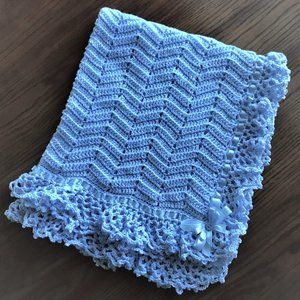 Crocheted Baby Boy Afghan Blanket - Blue